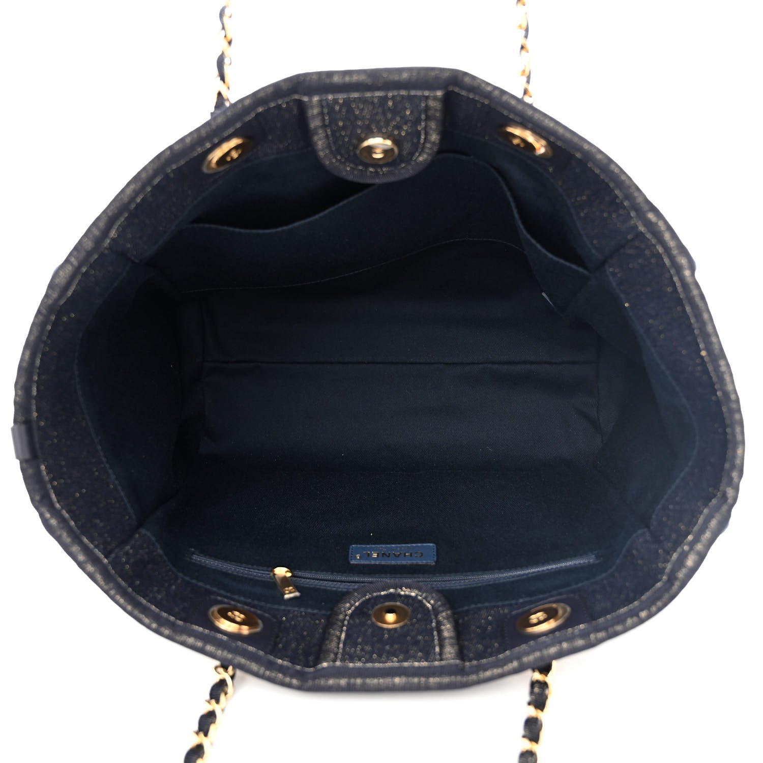 Chanel Lurex Canvas Small Deauville Tote Navy Blue Gold 5 of 12