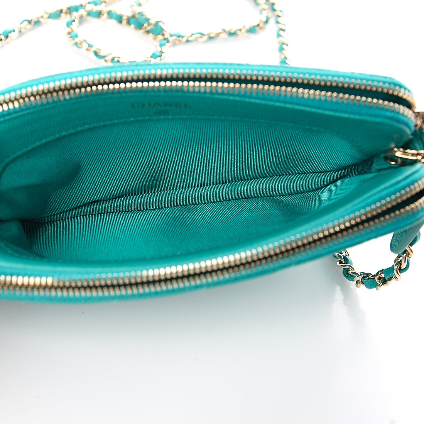 Caviar Quilted Small Clutch With Chain Turquoise