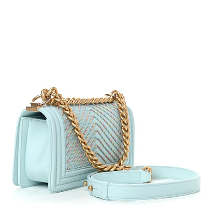 Chanel Calfskin Chevron Embroidered Small Boy By The Sea Flap Light Blue 3 of 10
