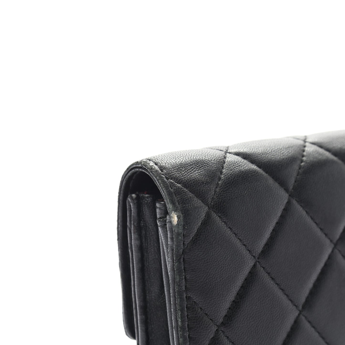 Lambskin Quilted Large Gusset Flap Wallet Black