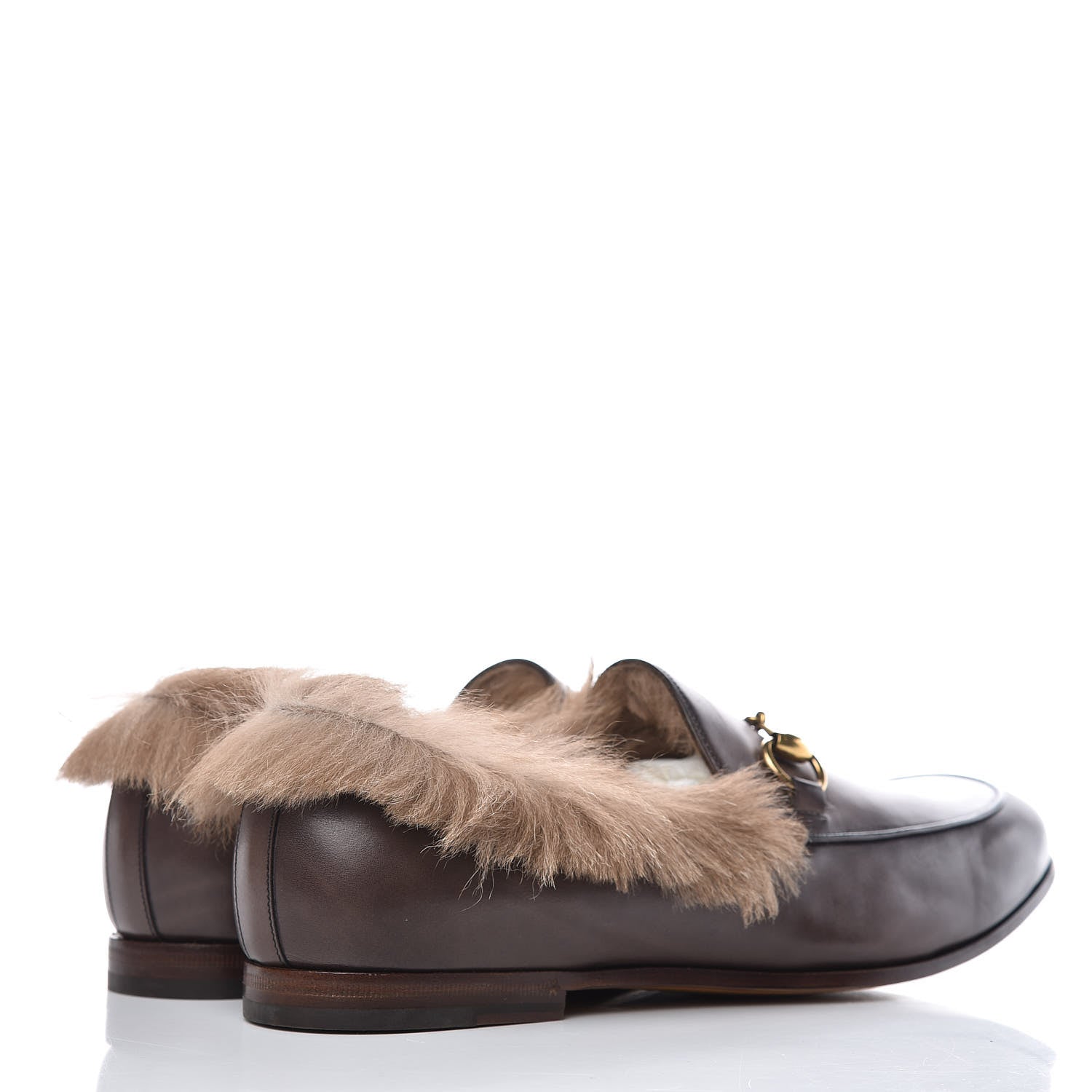 Gucci Calfskin Fur Mens Jordaan Loafers 7.5 Dark Brown Natural 4 of 8