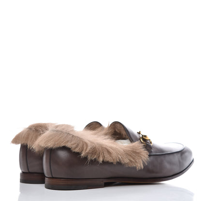 Gucci Calfskin Fur Mens Jordaan Loafers 7.5 Dark Brown Natural 4 of 8
