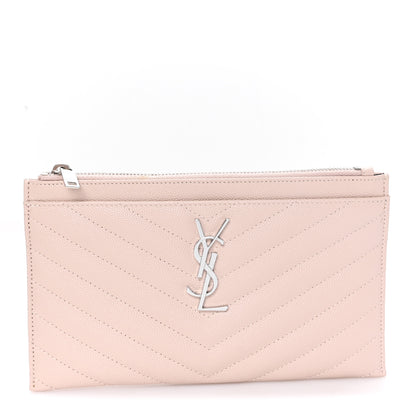 Saint Laurent Grain De Poudre Chevron Monogram Bill Pouch Marble Pink 1 of 8
