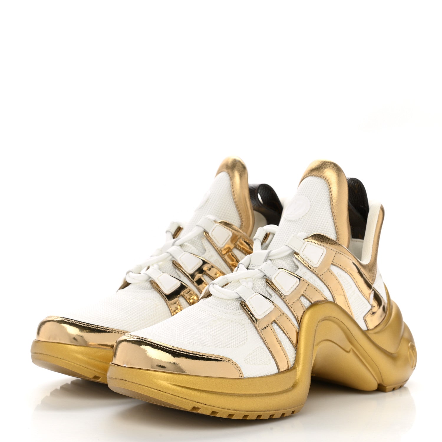 Louis Vuitton Metallic Calfskin Technical Nylon LV Archlight Sneakers 38.5 White Gold 3 of 8