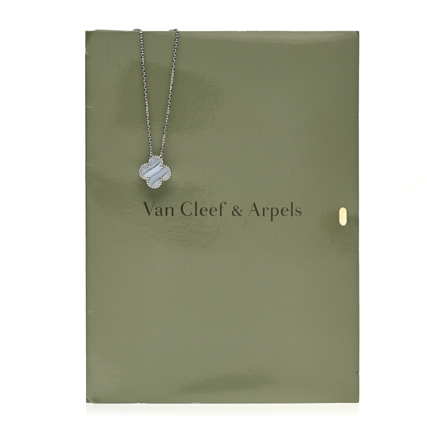18k White Gold Chalcedony Vintage Alhambra Pendant Necklace