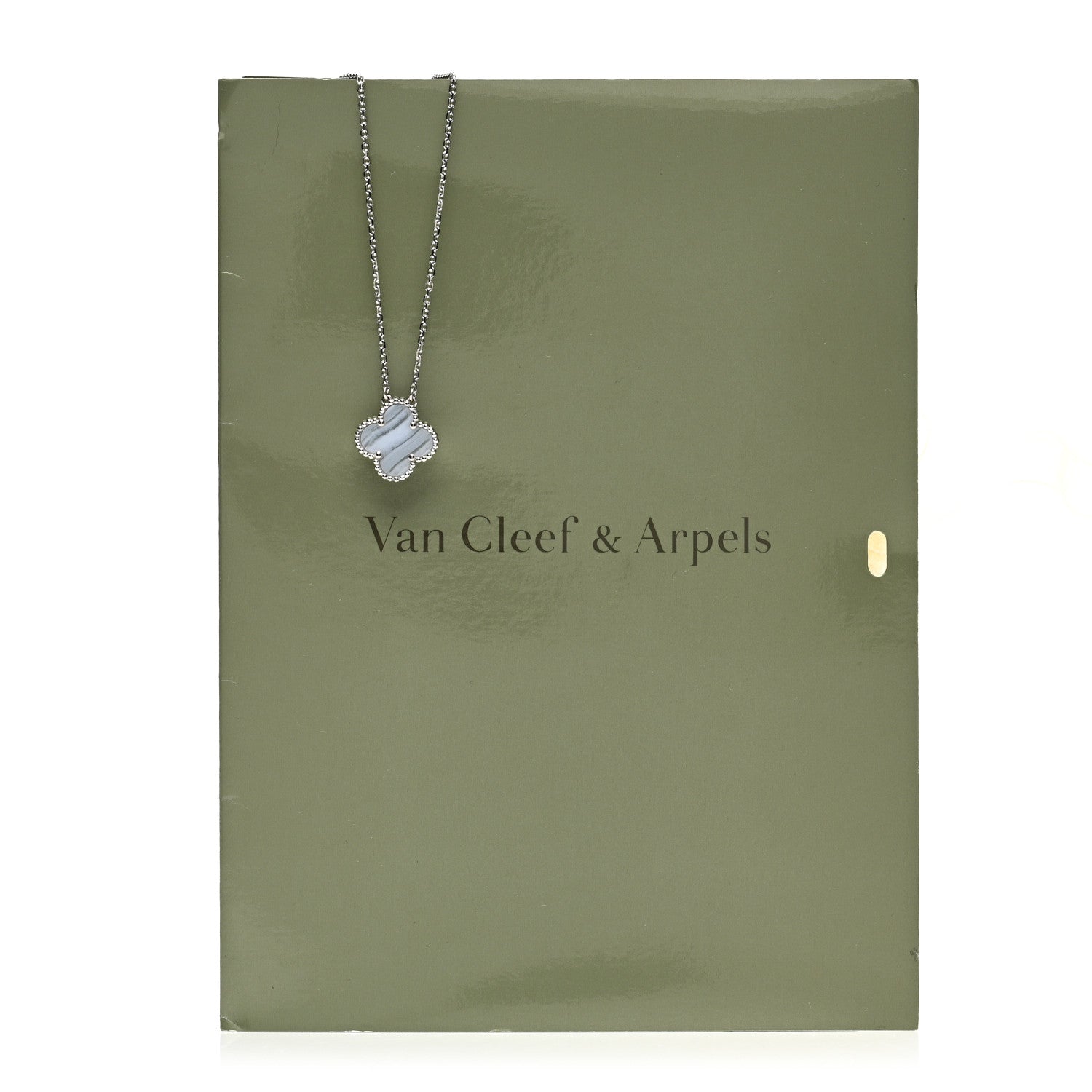 Van Cleef & Arpels 18k White Gold Chalcedony Vintage Alhambra Pendant Necklace 5 of 5