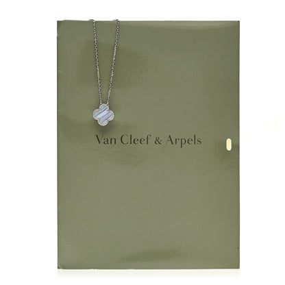 Van Cleef & Arpels 18k White Gold Chalcedony Vintage Alhambra Pendant Necklace 5 of 5