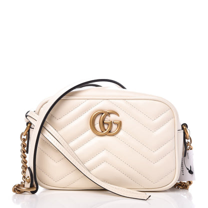 Gucci Calfskin Matelasse Mini GG Marmont Chain Shoulder Bag White 1 of 7