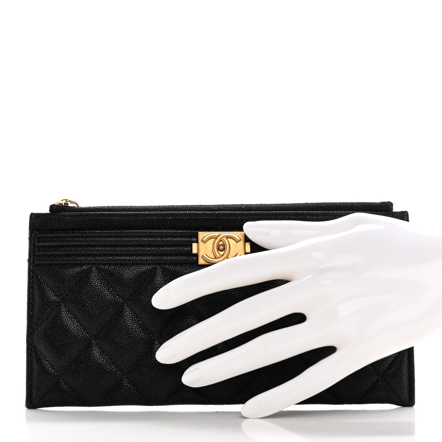 Chanel Caviar Quilted Classic Zip Boy Pouch Black 2 of 9