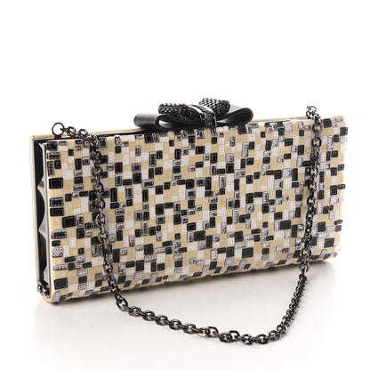 Christian Louboutin Satin Sequins Mosaique Cleo Clutch Black White 2 of 14