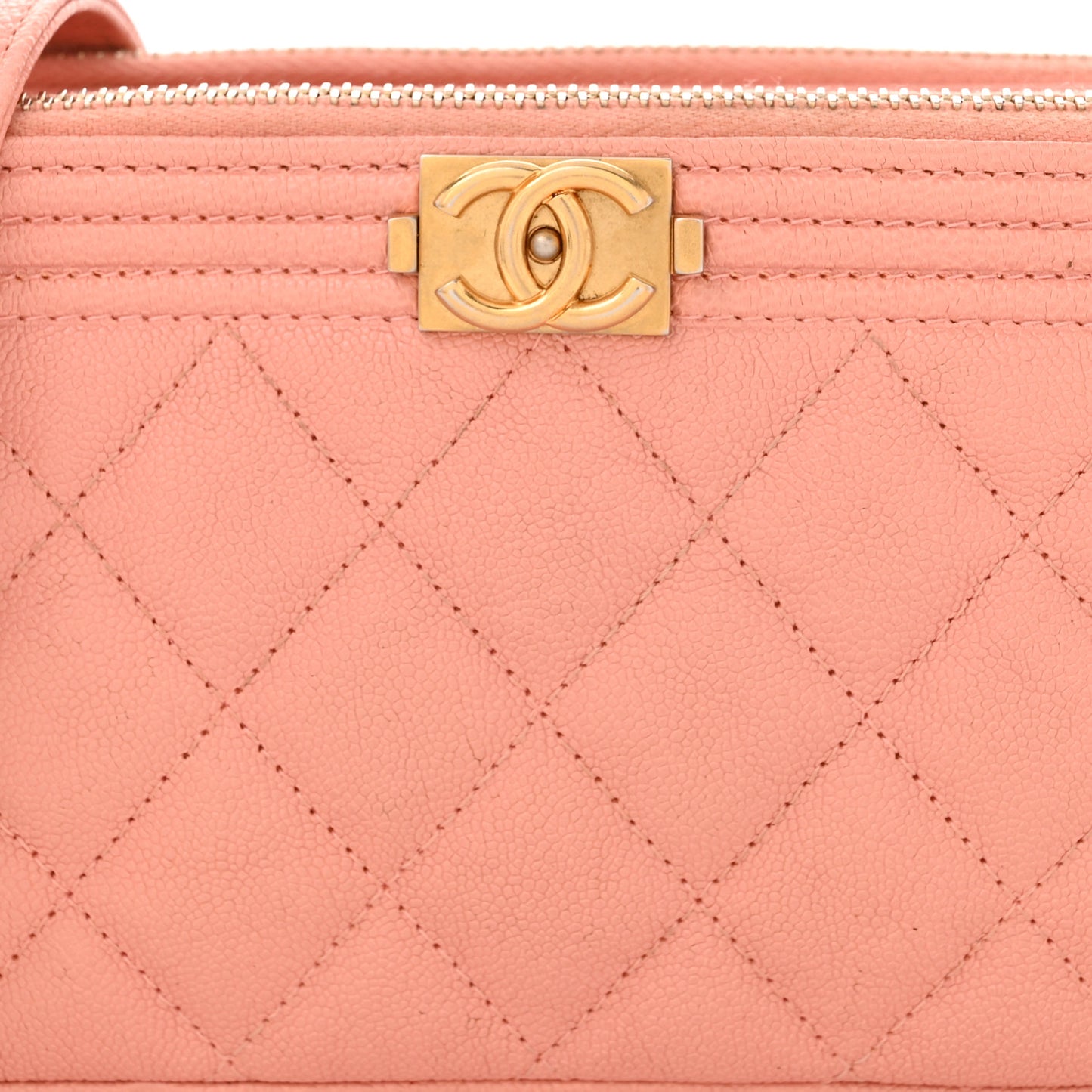 Caviar Quilted Small Boy Clutch With Chain Light Pink