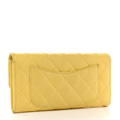 Chanel Caviar Quilted Large Gusset Flap Wallet Yellow 3 of 13