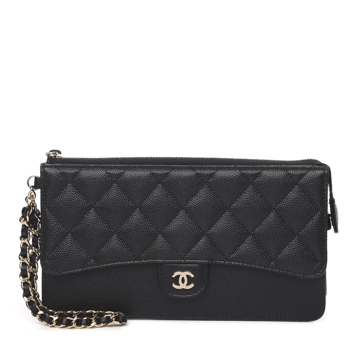 Caviar Quilted Classic Pouch With Handle Black