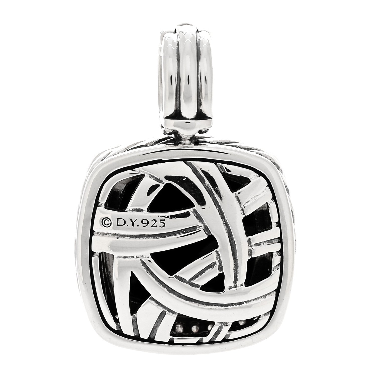 David Yurman Sterling Silver Black Onyx Diamond 14mm Albion Enhancer Pendant 3 of 4