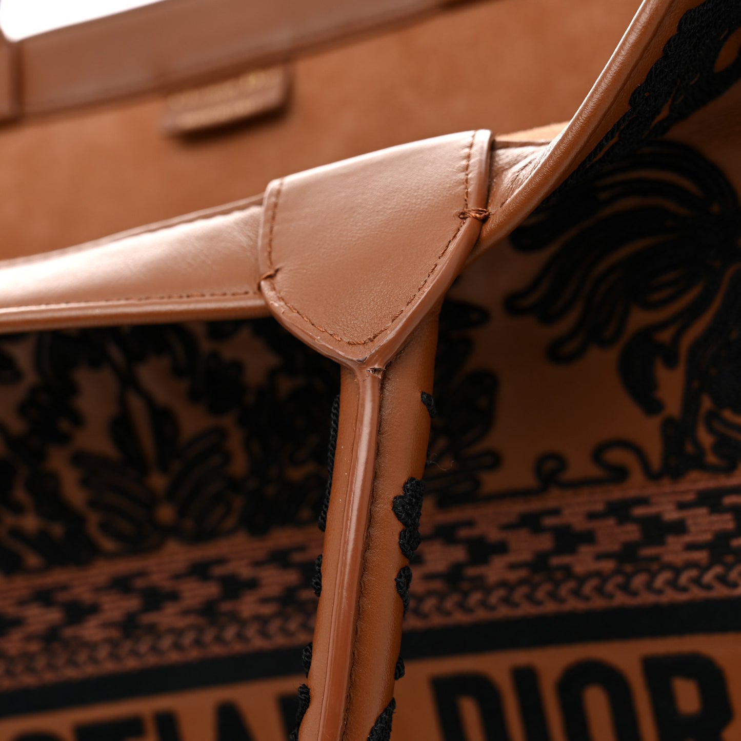 Calfskin Cornely-Effect Embroidery Large Book Tote Brown Black