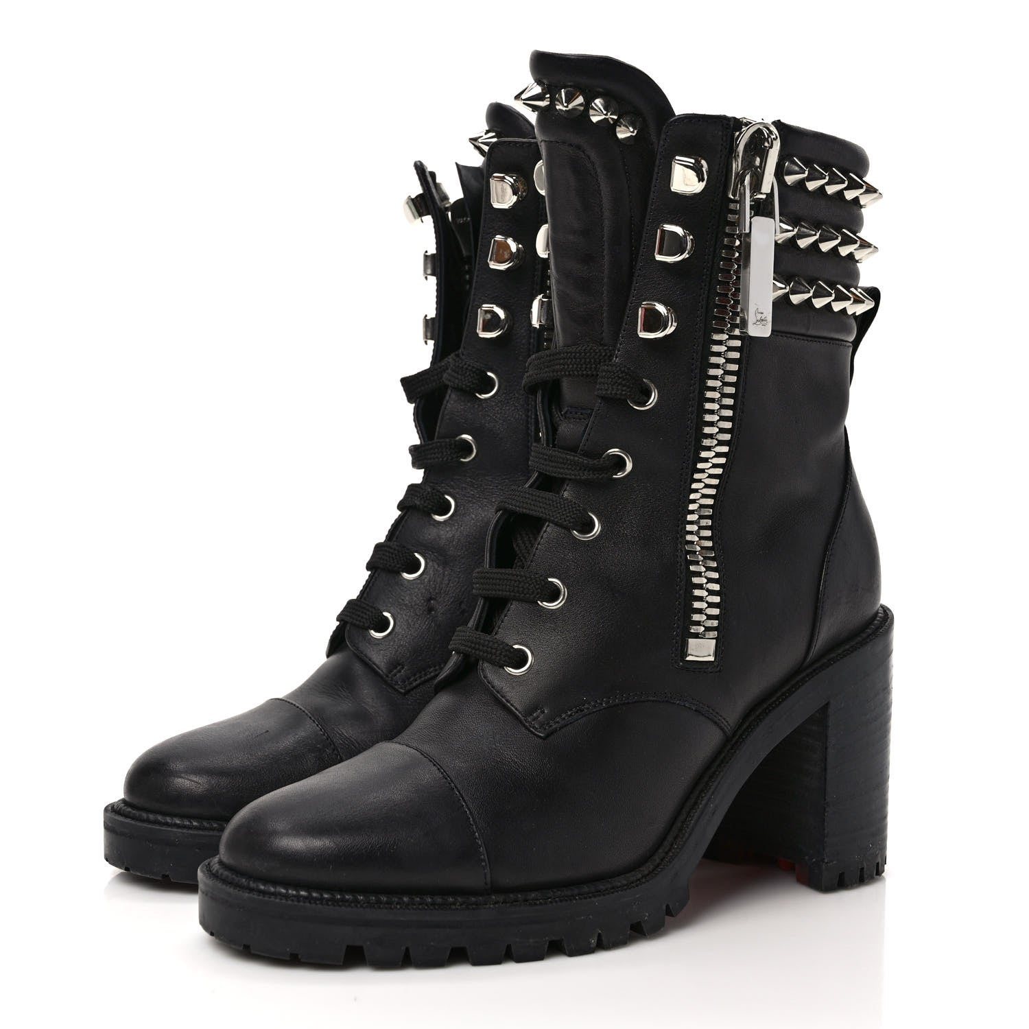 Christian Louboutin Calfskin Winter Spikes 70 Combat Boots 37 Black 3 of 9