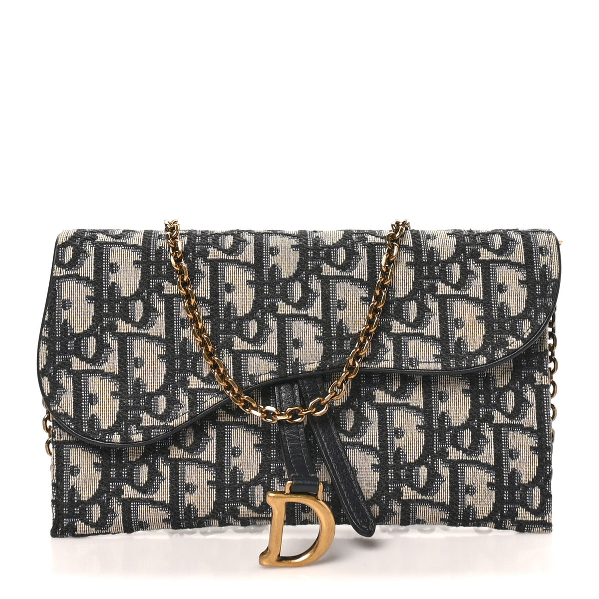 Oblique Saddle Chain Long Wallet Blue