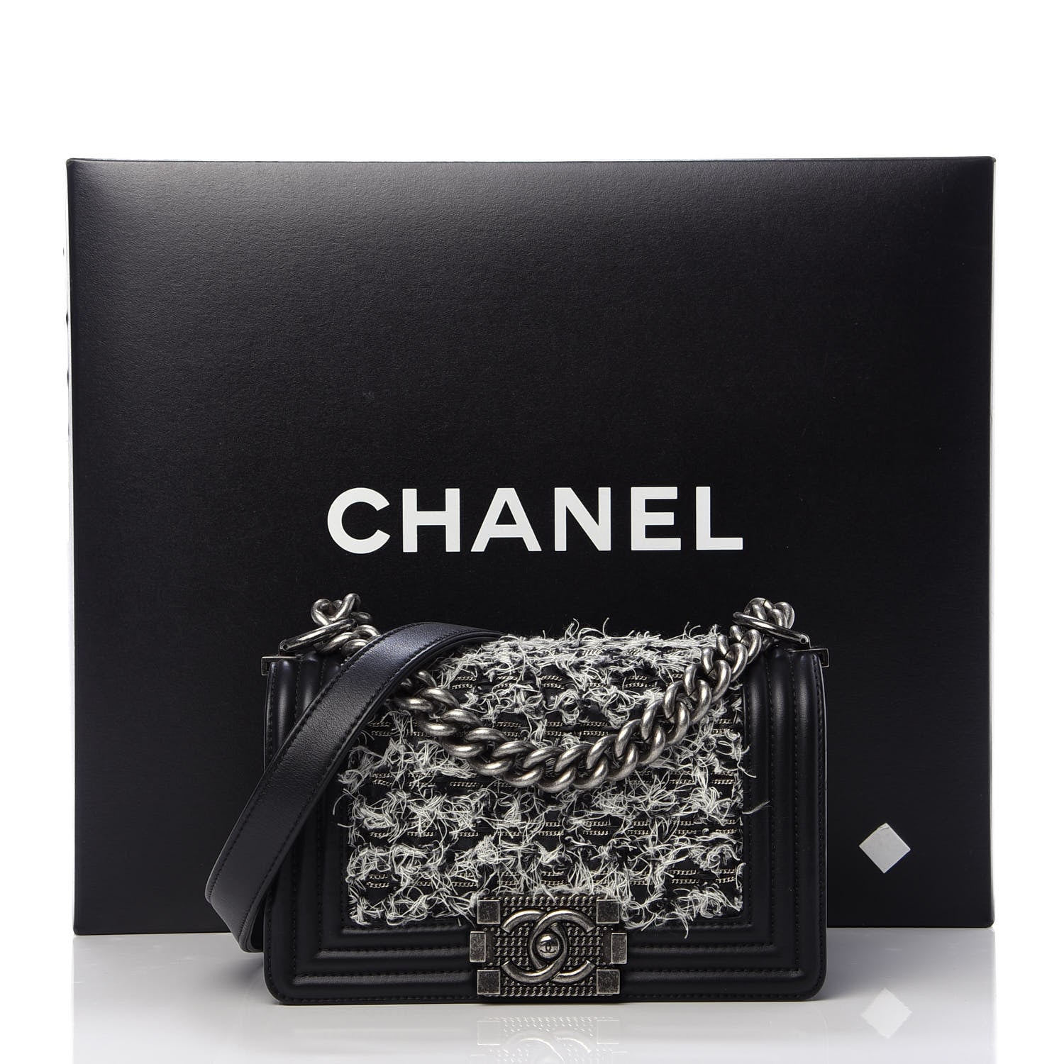 Chanel Tweed Calfskin Small Boy Flap Black 14 of 14