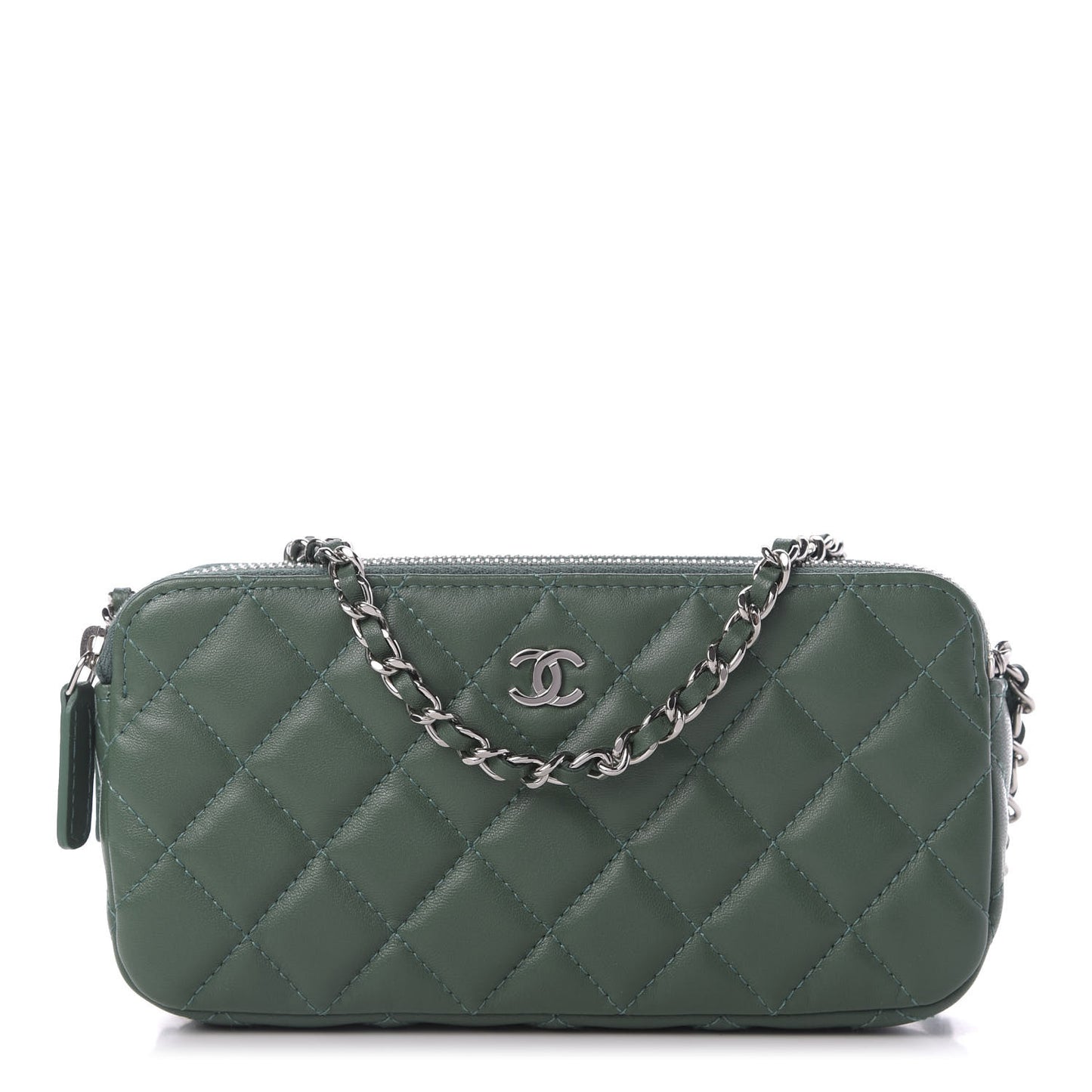 Lambskin Quilted Small Clutch With Chain Green