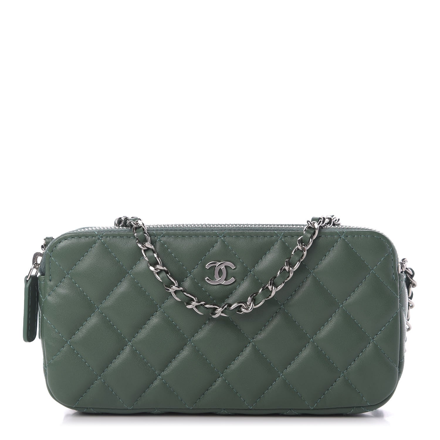 Chanel Lambskin Quilted Small Clutch With Chain Green 1 of 11