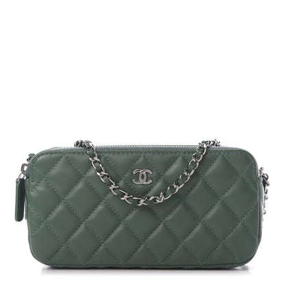 Chanel Lambskin Quilted Small Clutch With Chain Green 1 of 11
