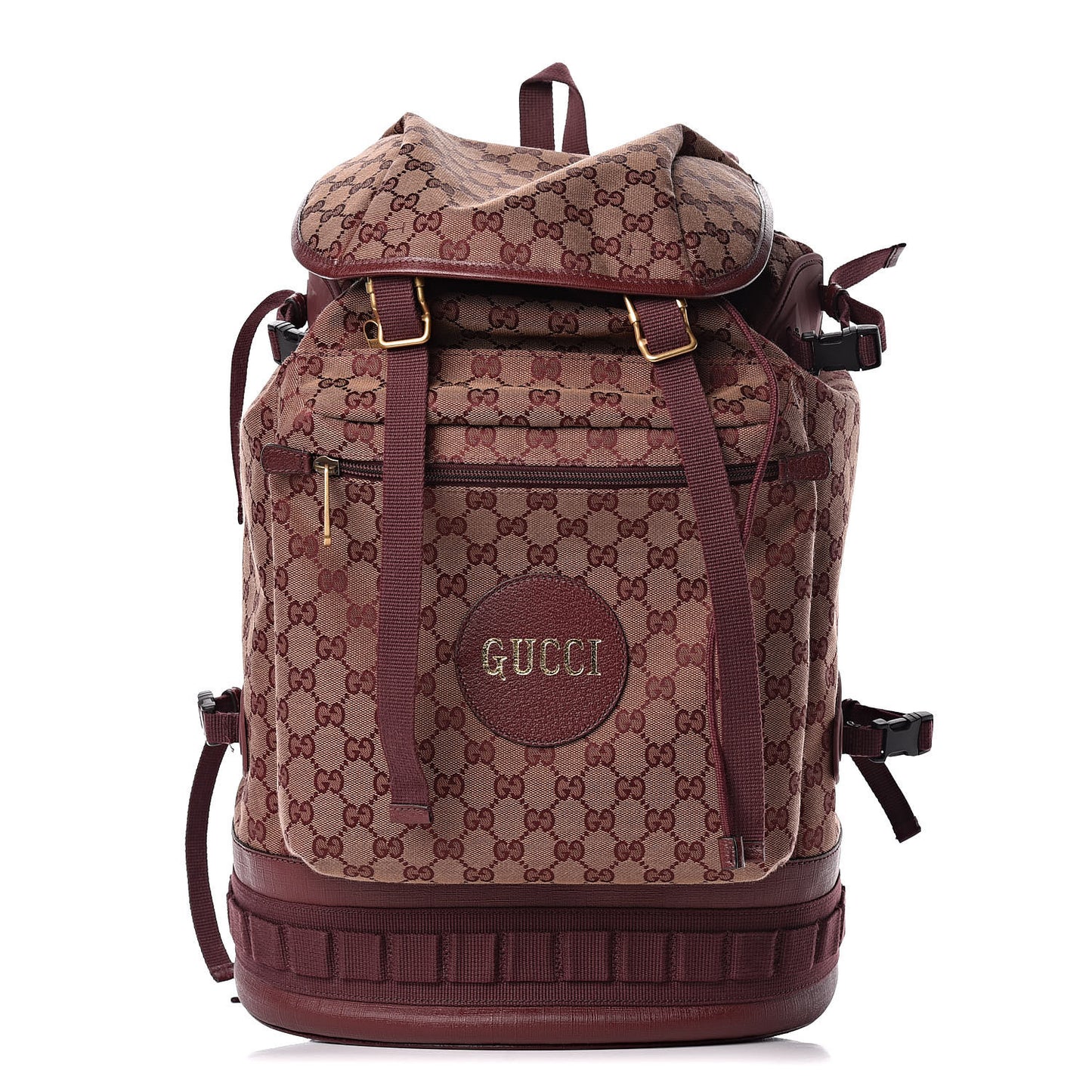 GG Monogram Script Logo Large Double Pocket Backpack Sahara Rubino Bordeaux