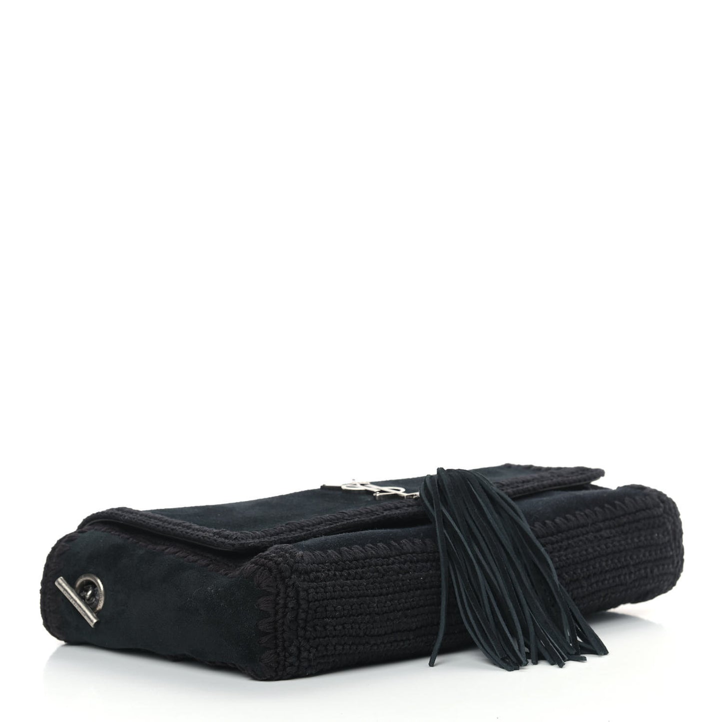 Suede Monogram Medium Kate Whipstitch Shoulder Bag Black