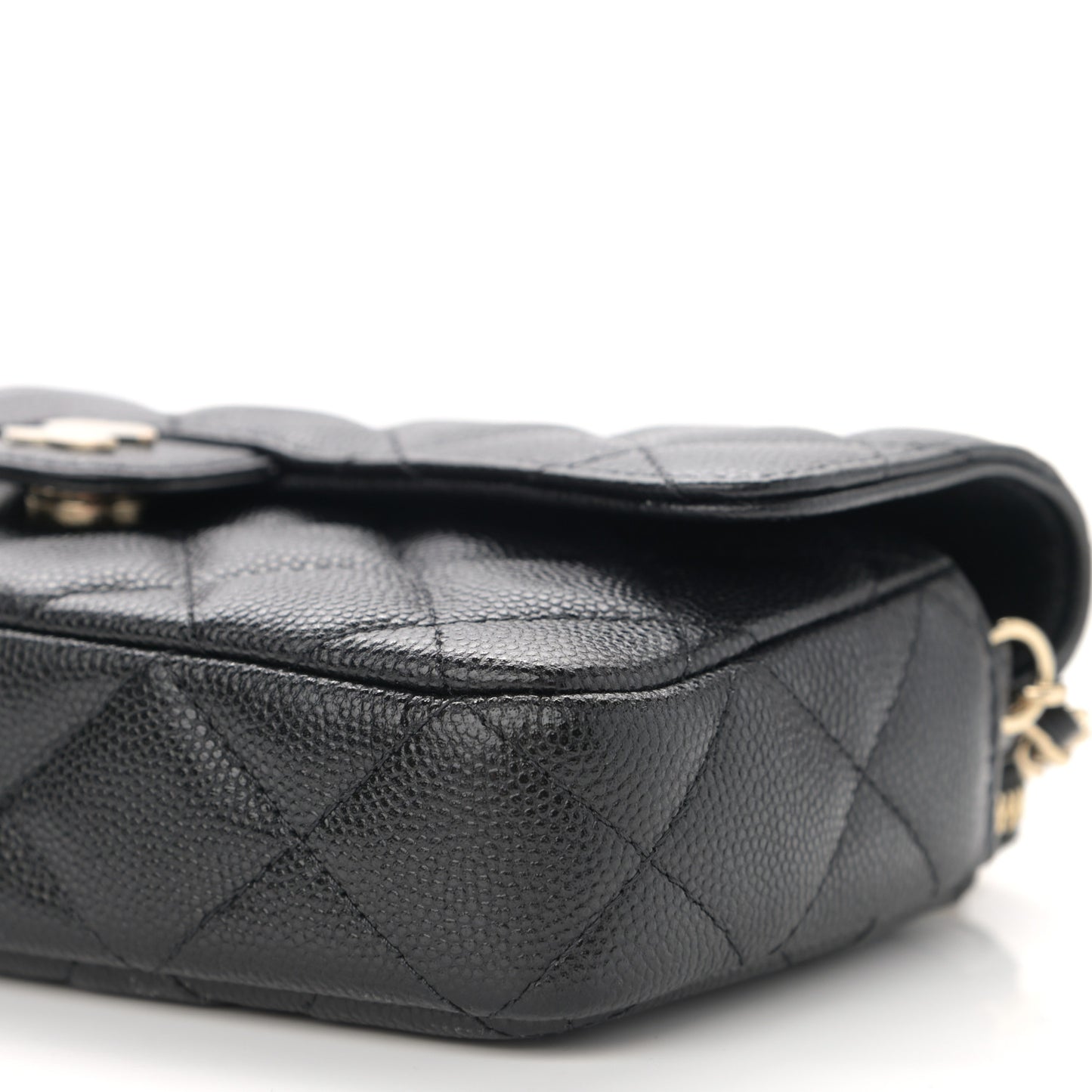 Caviar Quilted Flap Phone Holder With Chain Black