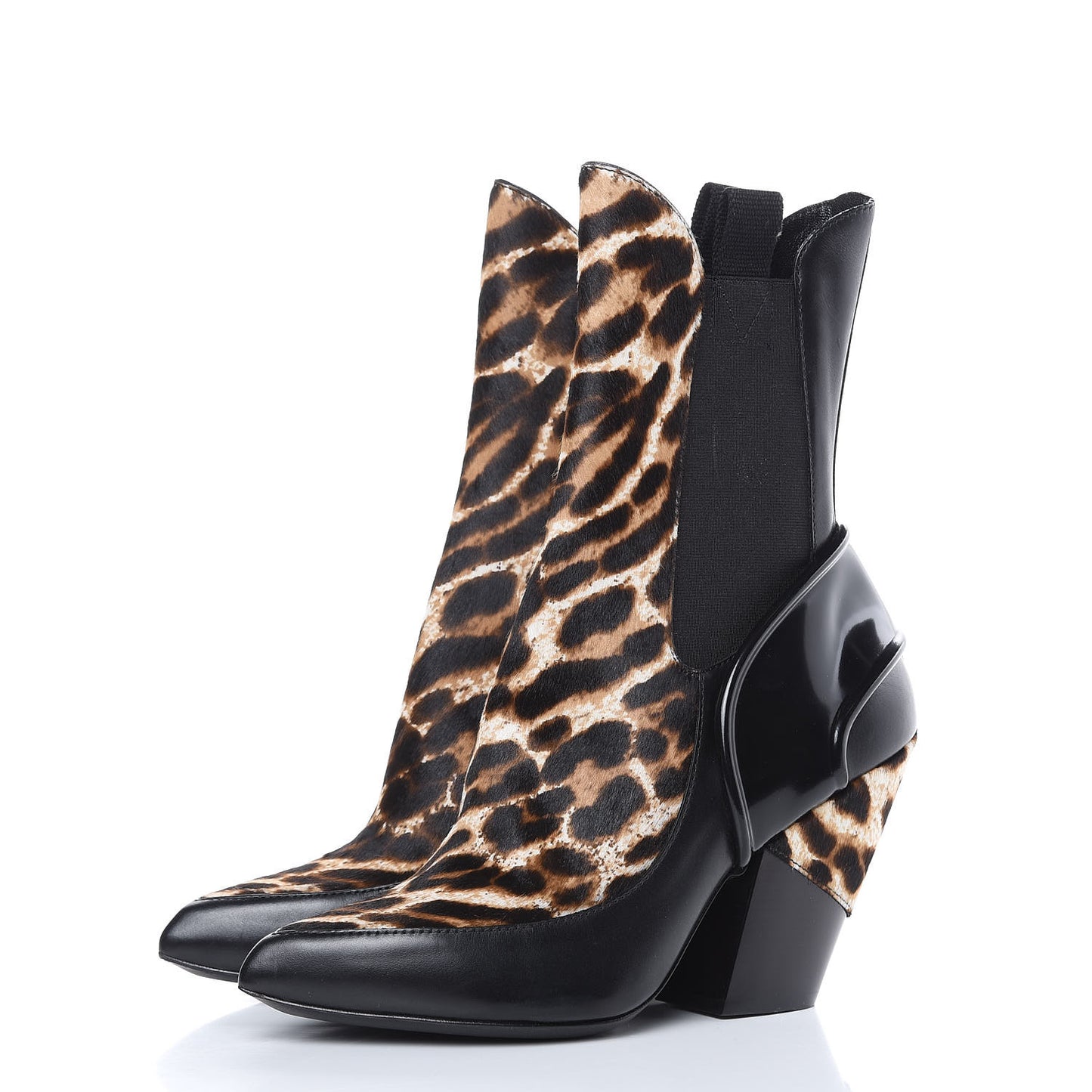 Calfskin Patent Pony Hair Fireball Ankle Boots 38 Leopard