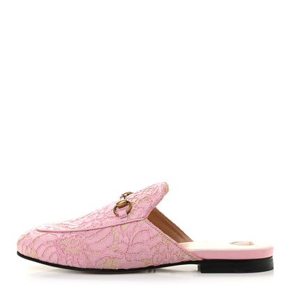 Gucci Lace Malaga Kid Womens Princetown Slippers 37.5 Sugar Pink Skin Rose 1 of 8