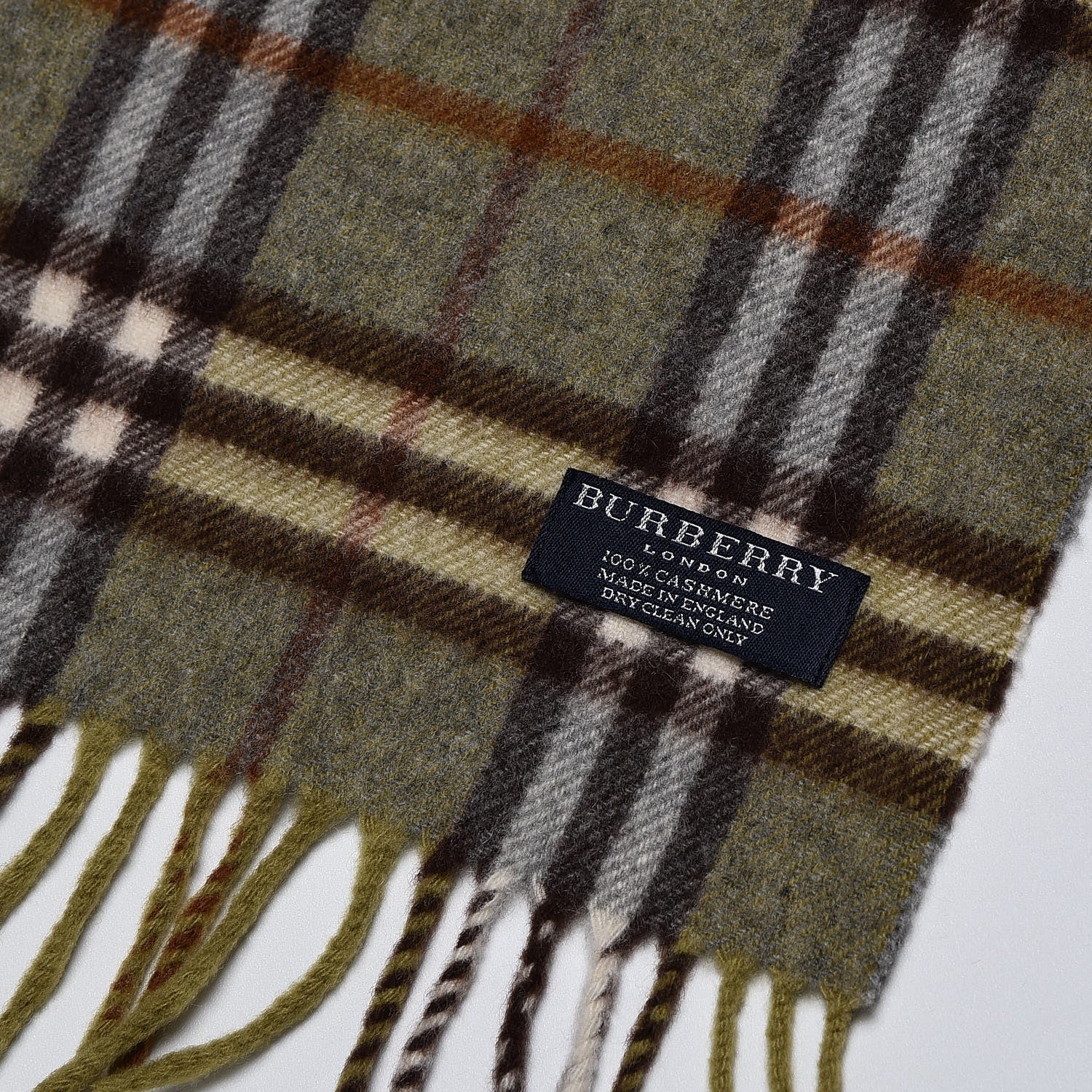 Burberry Cashmere Nova Check Fringe Scarf Green 4 of 4