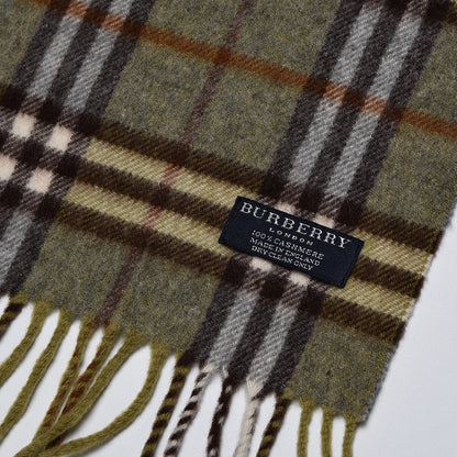 Burberry Cashmere Nova Check Fringe Scarf Green 4 of 4