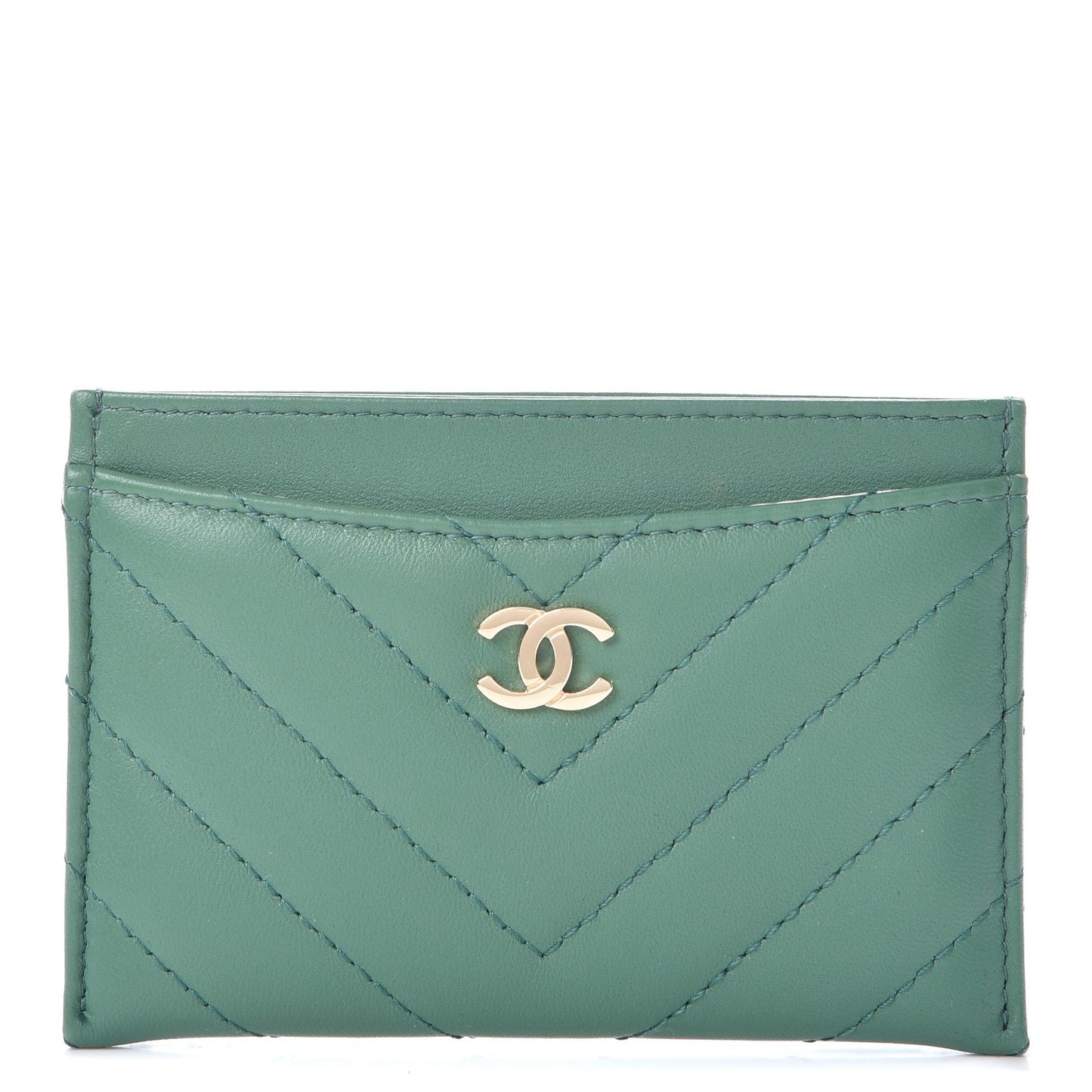 Lambskin Chevron Quilted Card Holder Green