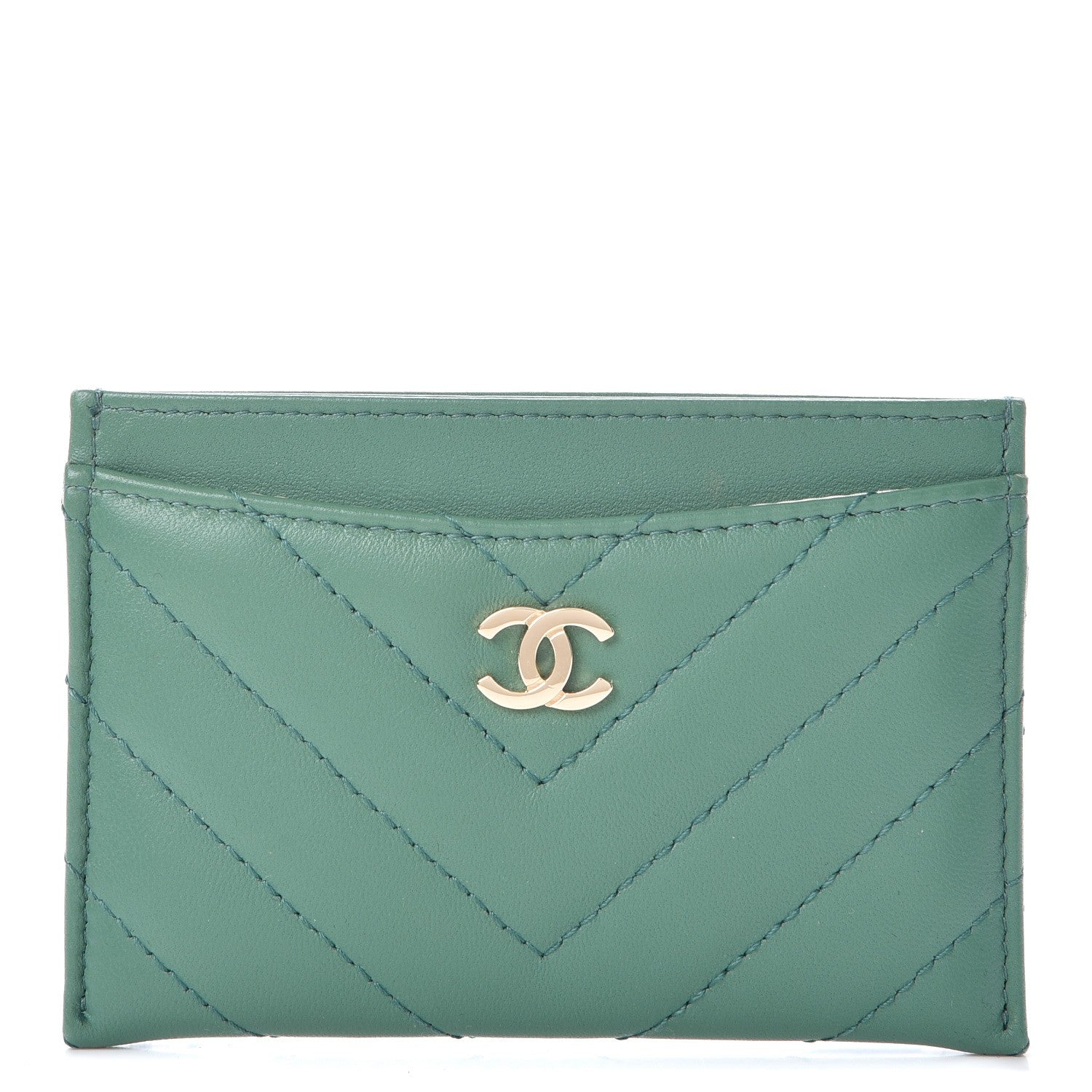 Chanel Lambskin Chevron Quilted Card Holder Green 1 of 9