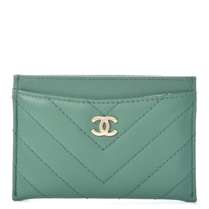 Chanel Lambskin Chevron Quilted Card Holder Green 1 of 9