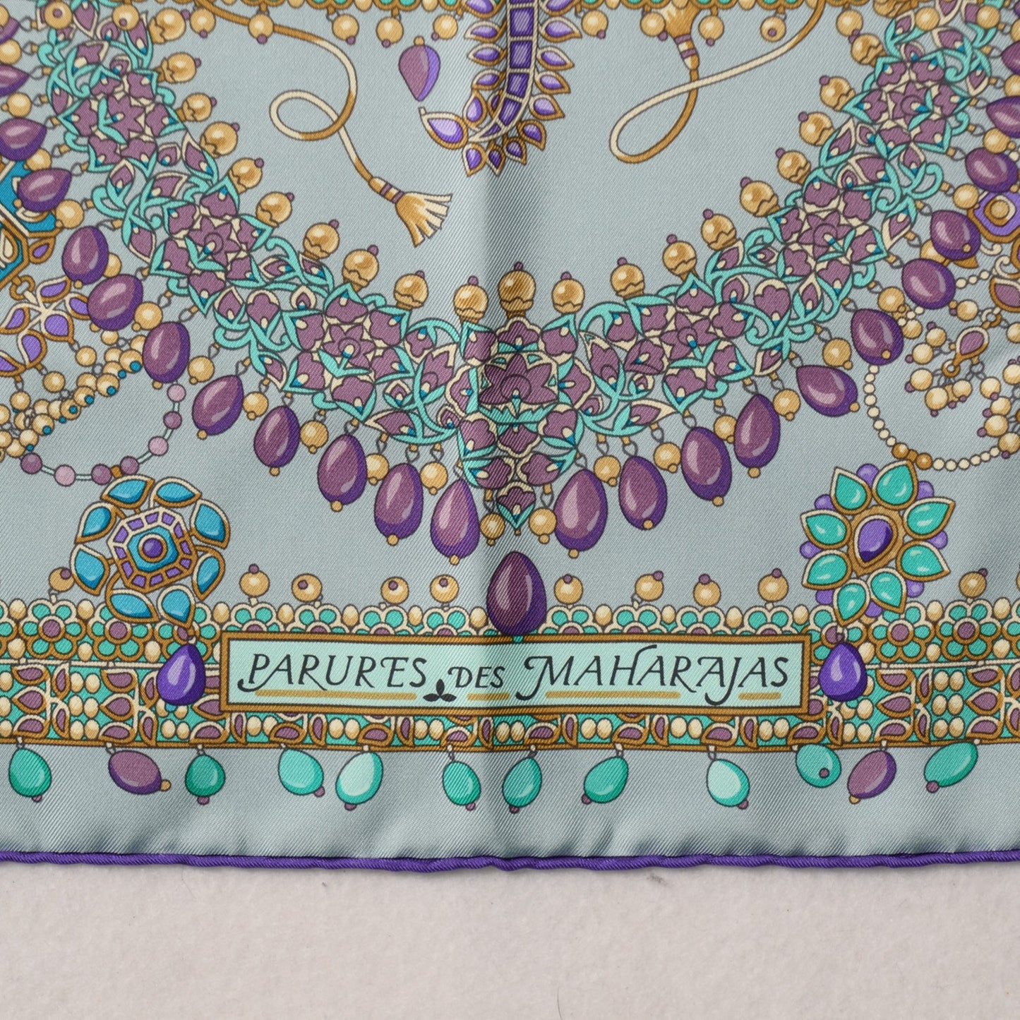 Silk Parures Des Maharajas Scarf 90 Gris Bleuete Violet Parme
