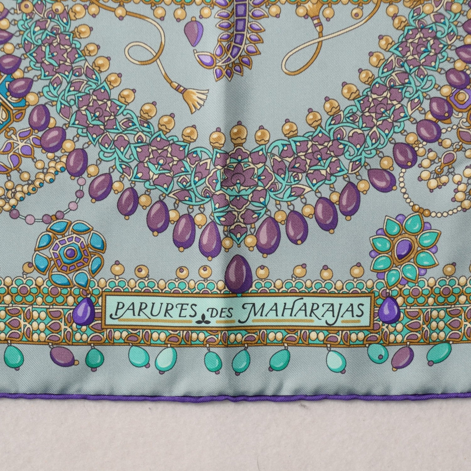 Hermes Silk Parures Des Maharajas Scarf 90 Gris Bleuete Violet Parme 6 of 6