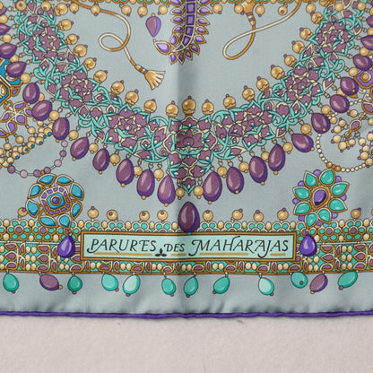 Hermes Silk Parures Des Maharajas Scarf 90 Gris Bleuete Violet Parme 6 of 6
