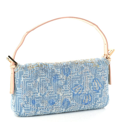Fendi Denim Alligator Crystal Baguette Blue 2 of 8