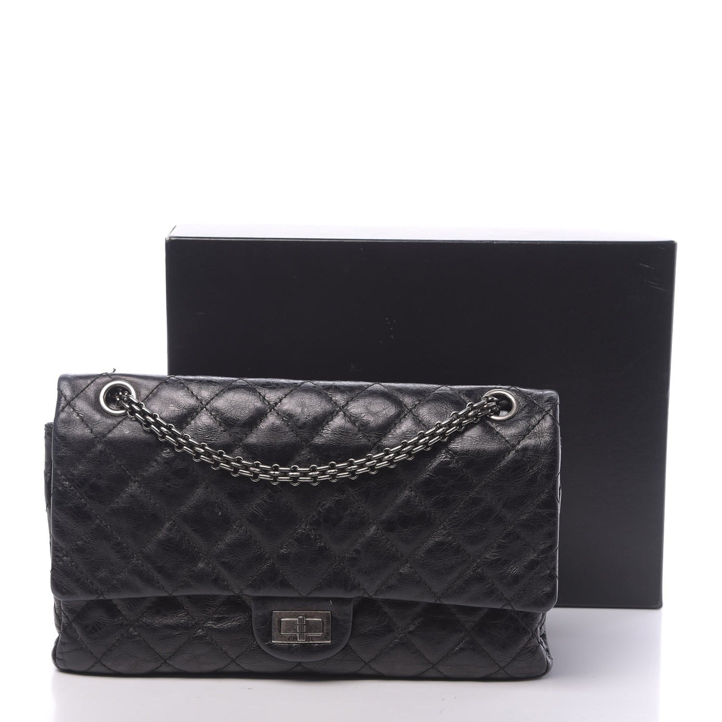 Metallic Aged Calfskin Quilted 2.55 Reissue 226 Flap Black