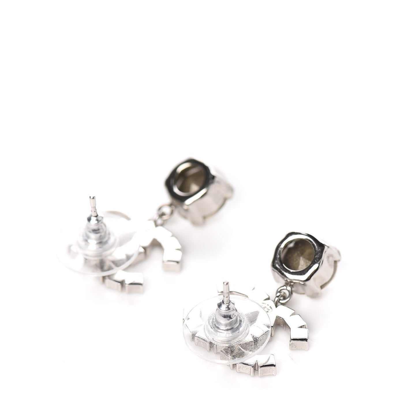 Crystal CC Drop Earrings Silver