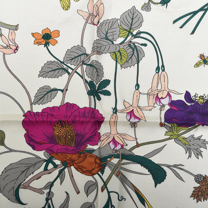Gucci Silk Flora Gothic Square Scarf Ivory Dark Green 4 of 5
