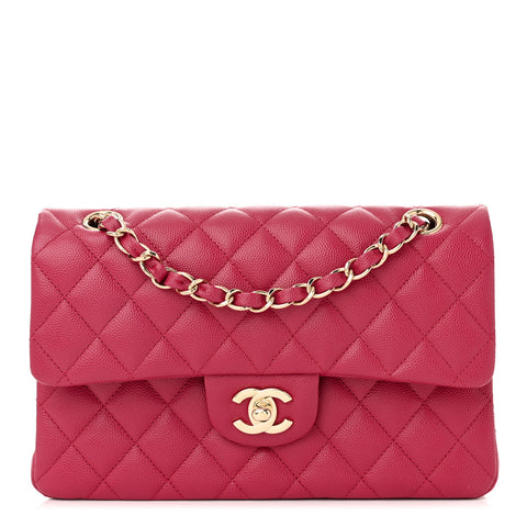 Caviar Quilted Small Double Flap Fuchsia