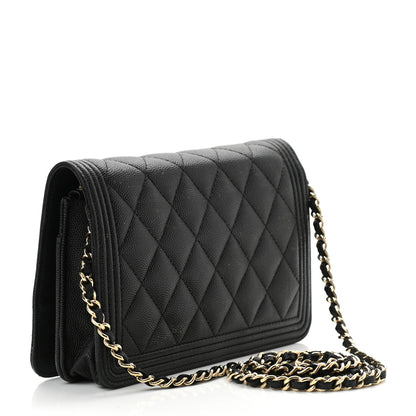 Chanel Caviar Quilted Boy Wallet On Chain WOC Black 3 of 12