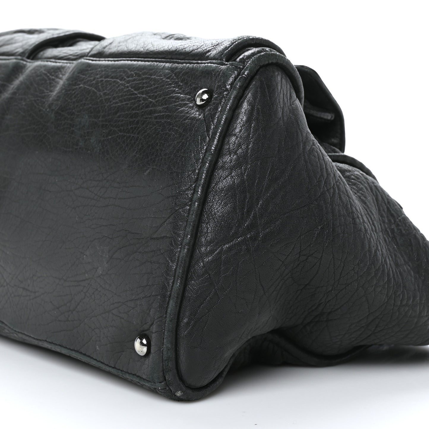 Distressed Lambskin Quilted Le Marais Front Pocket Bowling Bag Black