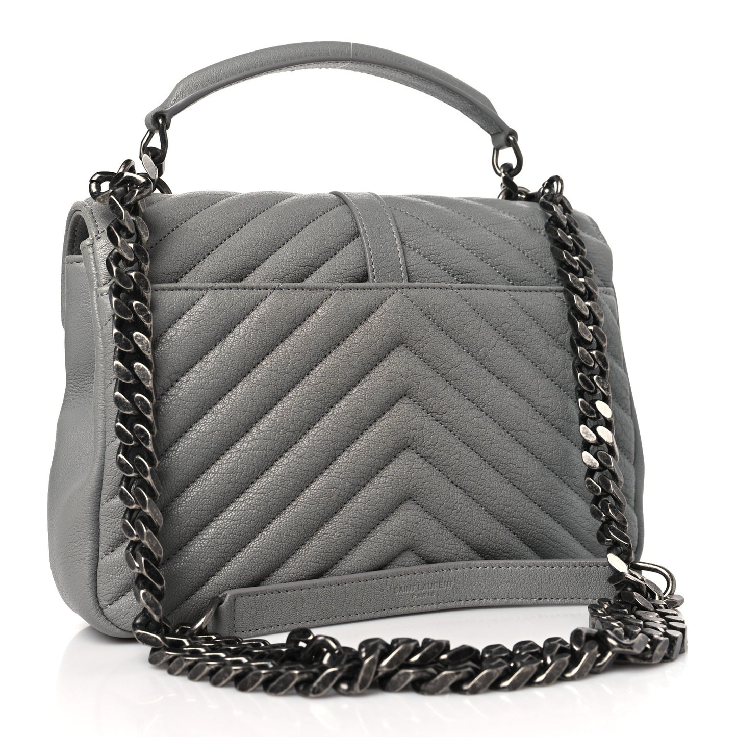 Sheepskin Matelasse Chevron Monogram Medium College Bag Granite