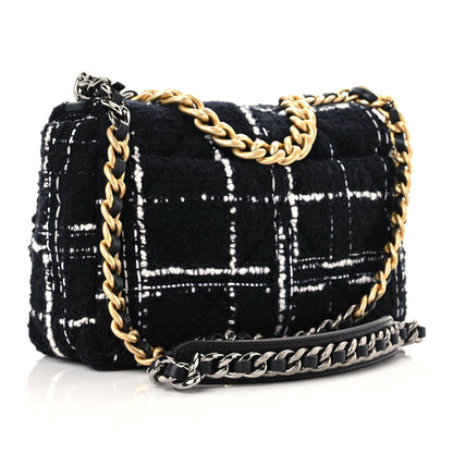 Chanel Tweed Quilted Medium Chanel 19 Flap Black White 2 of 8
