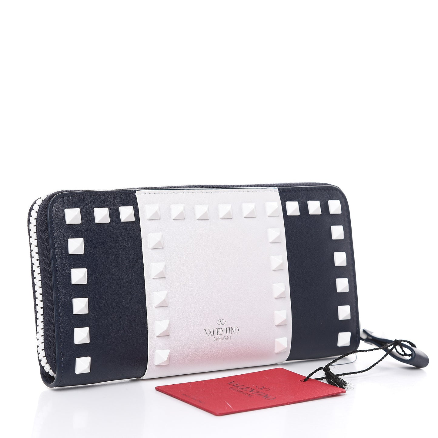 Vitello Colorblock Free Rockstud Zip Around Wallet Marine White
