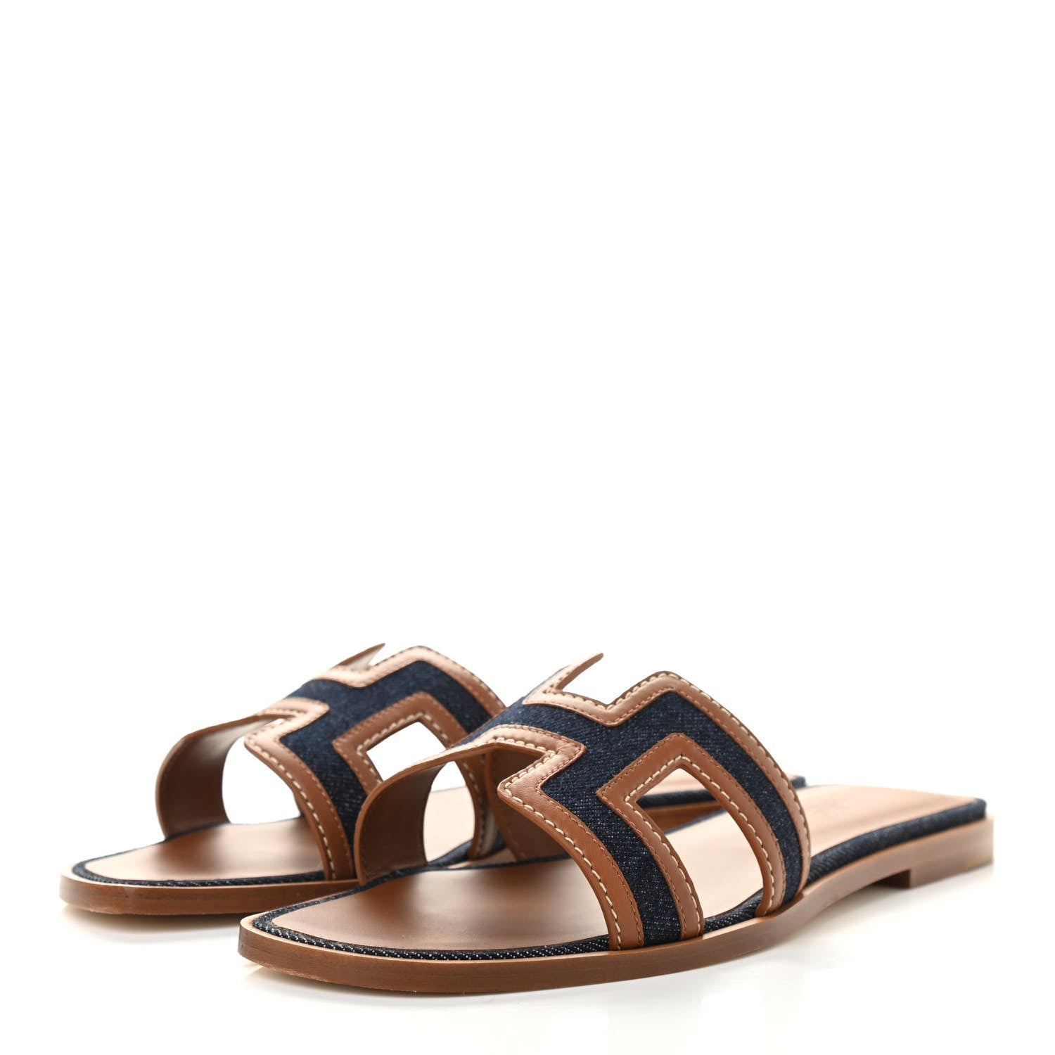 Hermes Calfskin Denim Oran Sandals 38 Bleu Brut Gold 3 of 8