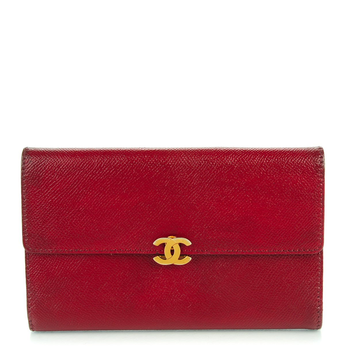 Grained Calfskin CC Flap Wallet Red